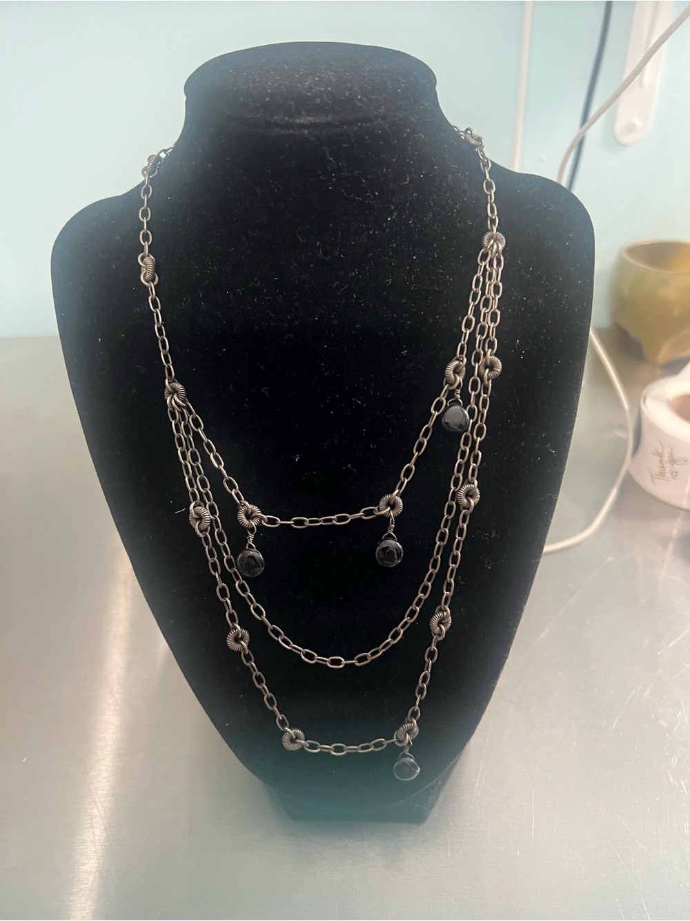 Silpada Oxidized Sterling Silver Multi-Strand Black Chalcedony Accents Necklace